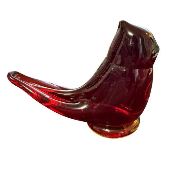Vintage W Ward 1989 Signed Amberina Art Glass Bird Cardinal Of Love 3.25" - Picture 3 of 9
